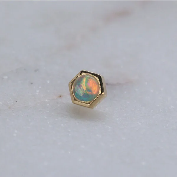 Single Cabochon Honeycomb sisäkierteinen korukärki -14k keltakulta - Image 3